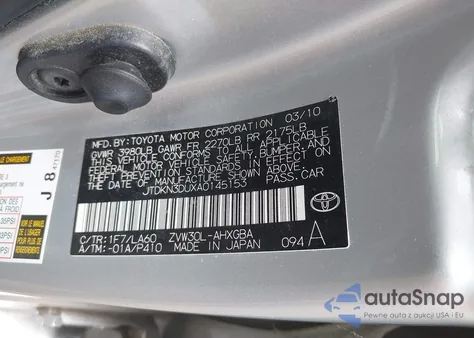 2010 Toyota Prius Iv из США, поврежденный, VIN JTDKN3DUXA0145153